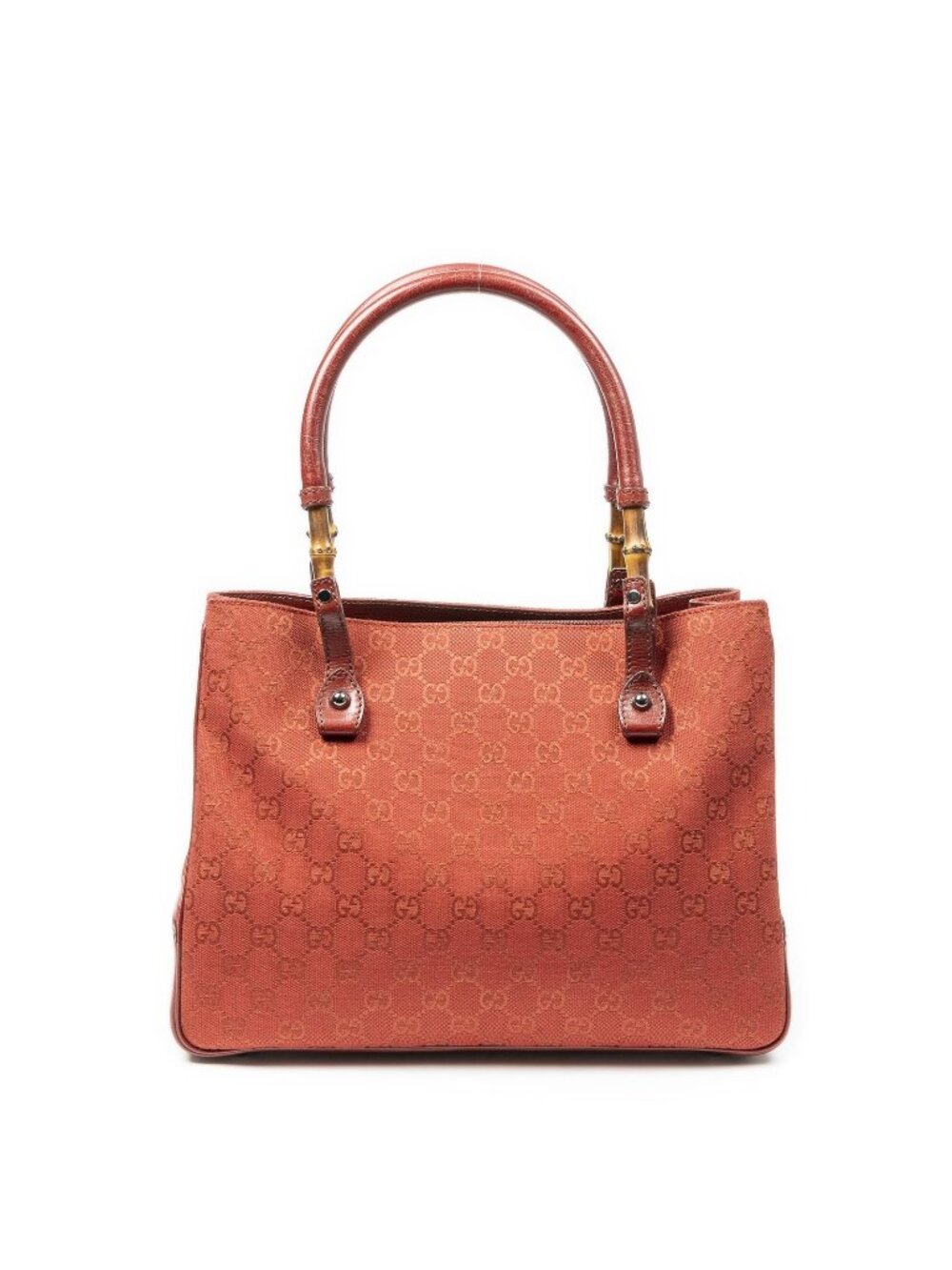 Gucci Large Square Bamboo Tote Red GG Canvas